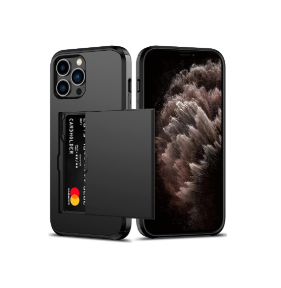 for iPhone 11 Pro Case with Credit Card Holder, Areaphmet Wallet Case Slide Cover Dual Layer Hard PC Rubber Cover Phone Case for iPhone 11 Pro 5.8'' 2019 Black