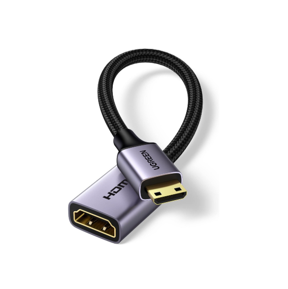UGREEN 4K@60Hz Mini HDMI Male to HDMI 2.0 Female Adapter Connector Nylon Braided Cable Compatible with Raspberry Pi Zero 2W DSLR Camera Graphics Video Card Pico Projector
