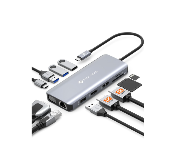 NOVOO USB C Docking Station Triple Monitor, 11 in 1 USB-C to Dual HDMI Adapter VGA Gigabit Ethernet 100W PD 4USB Ports, USB C Hub Thunderbolt 3/4 Dock Compatible for MacBook and Other USB Laptops