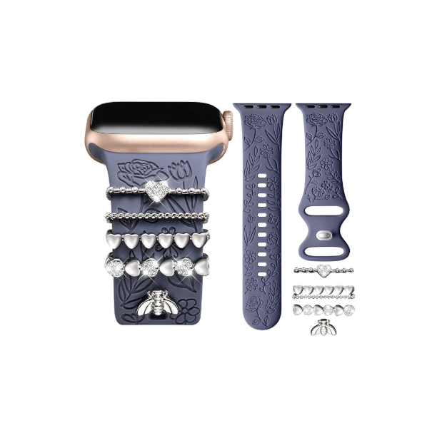 Witzon Flower Engraved Band Compatible with Apple Watch Bands 38mm 40mm 41mm for Women-7