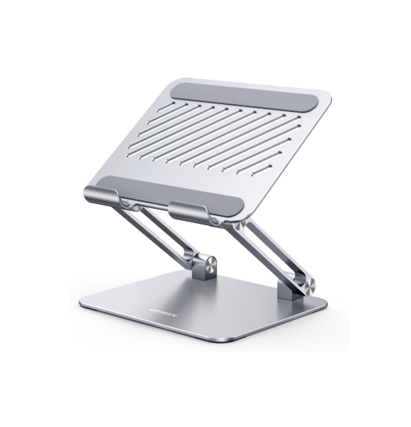 UGREEN Tablet Stand Holder for Desk, Dual Rod Support Aluminum Desktop Mount, Adjustable Foldable Dock, Multi-Angle Riser, Compatible with iPad Pro Air Mini, Silver