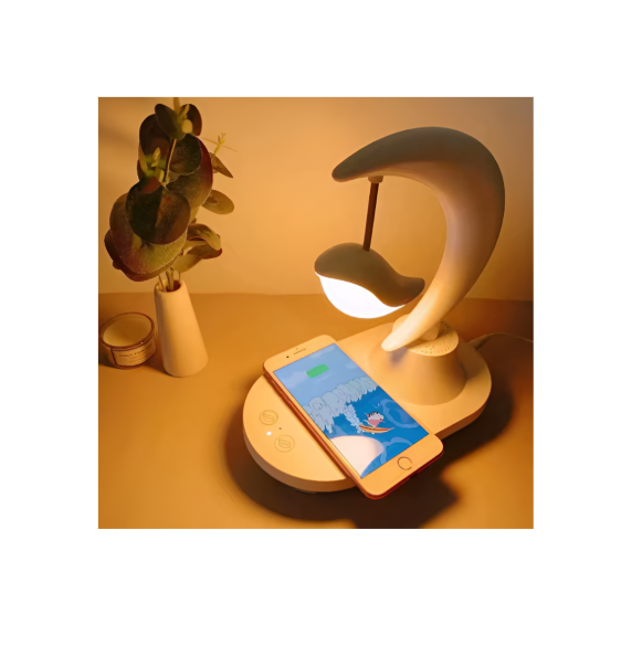 Smart LED Night Light Bedside Reading Lamp, Wireless Charging, Bluetooth, Music Speaker, Multi-function Bedroom Desk Lights