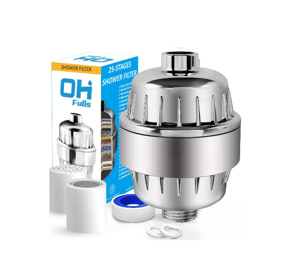 OHFULLS 25 Stage Shower Filter with Vitamin C for Hard Water - High Output Shower Water Filter to Remove Chlorine and Fluoride - 2 Cartridges Included -Consistent Water Flow Showerhead Filter