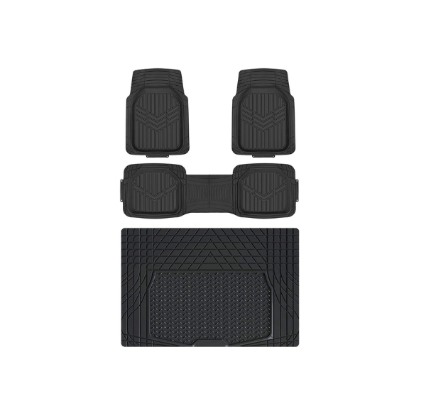 Amazon Basics 4-Piece All-Weather Protection Heavy Duty Rubber Floor Mats Set with Cargo Liner for Cars, SUVs, and Trucks，Black,Universal Trim to Fit