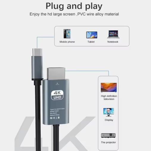 4K 60Hz USB C to HDMI Cable Type C Adapter HDTV Converter Cable for iPhone 16 TV Converter MacBook Air iPad Samsung Laptop