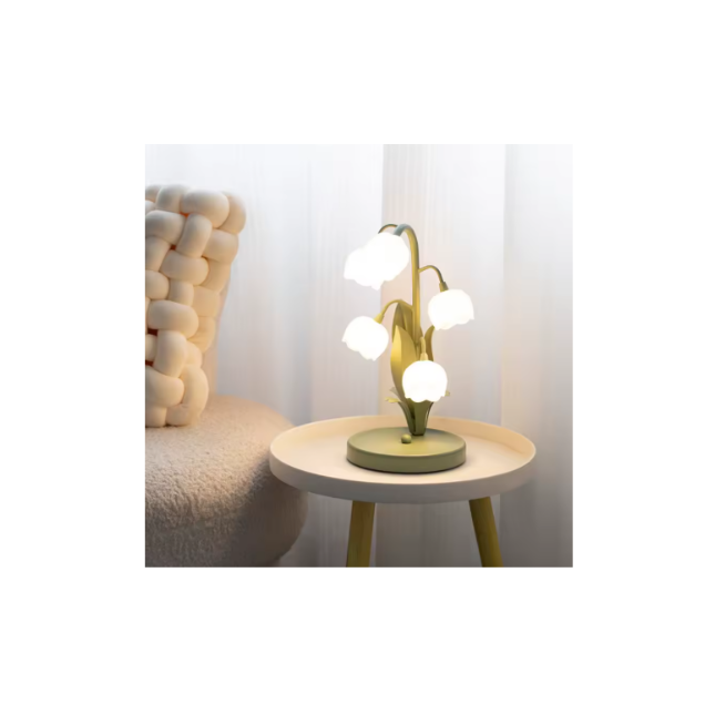Vintage floral table lamp for the home, 5 lily nightstand lamp in 3 color patterns with G4 Led bulbs for bedrooms, living rooms