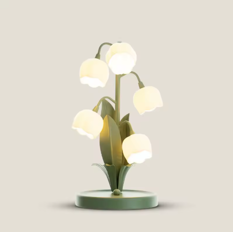 Vintage floral table lamp for the home, 5 lily nightstand lamp in 3 color patterns with G4 Led bulbs for bedrooms, living rooms