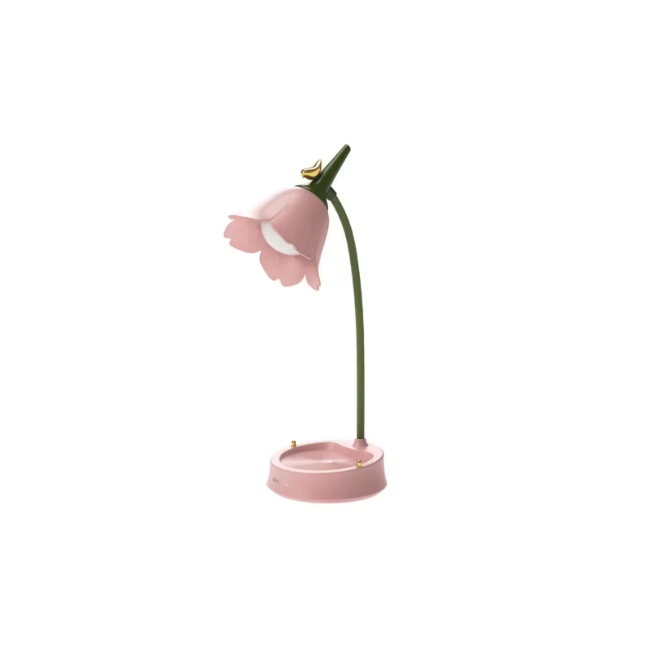 Pink Flower Cute Lamp LED Desk Lamp Table Light Adjustable Touch Rechargeable Battery Night Light for Dorm Reading Table Light