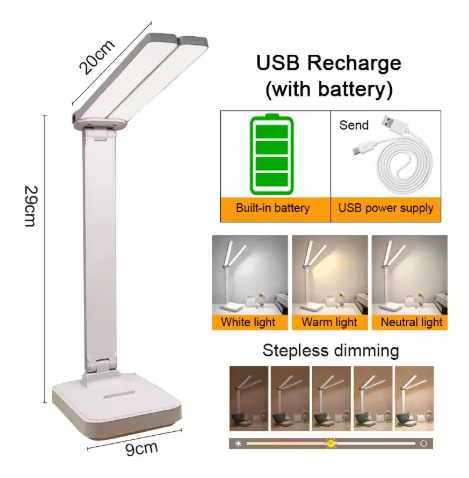 LED Desk Lamp USB Rechargeable Table Lamp 3 Levels Dimmable Touch Desk Lighting Eye Protection Foldable For Bedroom Desk Light-8