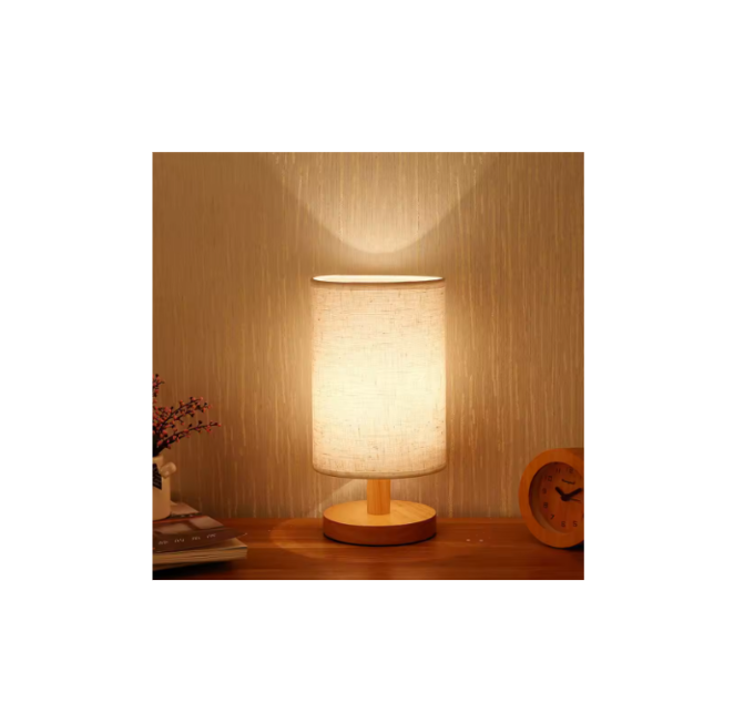 USB Bedside Lamp Night Lights Table Lamp For Bedroom Wooden Desk Lamp Bedside Night Light with Cylinder Lamp Shade Home Decor