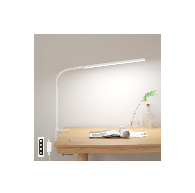 Lepro Desk Lamp with Clamp, LED Clip on Light, Dimmable Reading Light with 3 Color Modes 10 Brightness, Eye-Caring Flexible Gooseneck Table Lamp for Home Office, White
