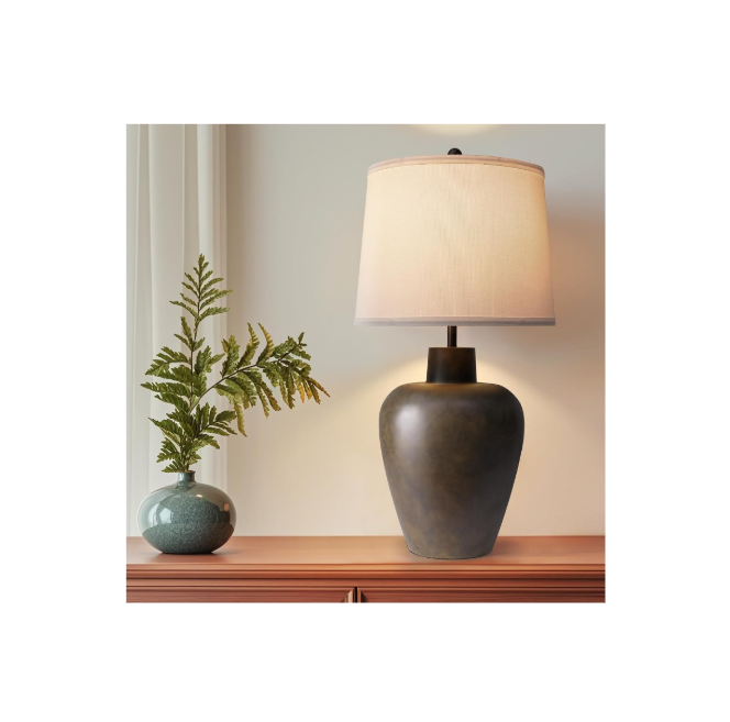 Apsung Vintage Bedside Lamp for Living Room, Brown Table Lamp with Adjustable 3-Color Temperature, Nightstand Light with White Fabric Shade for Bedroom, Living Room, Home Hotel Office (Bulb Included)