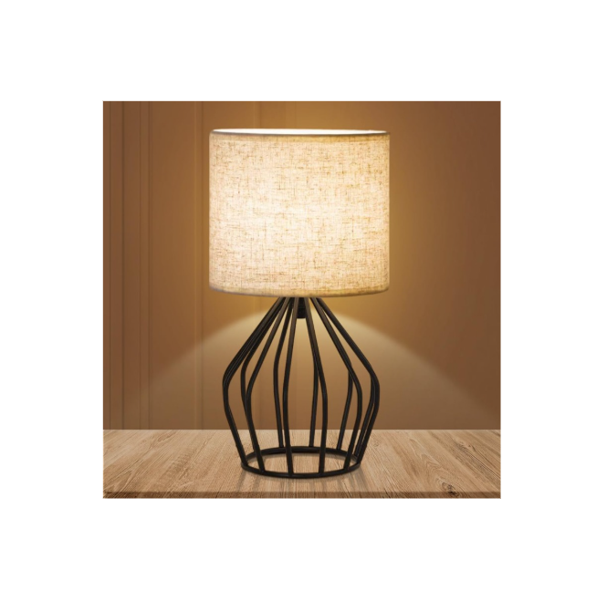 Clora Black Modern Table Lamp Minimalist Bedside Lamp with Hollowed Out Base Linen Fabric Shade Vintage Nightstand Lamp for Bedroom Living Room Side Table Desk Kids Room (1 Pack)