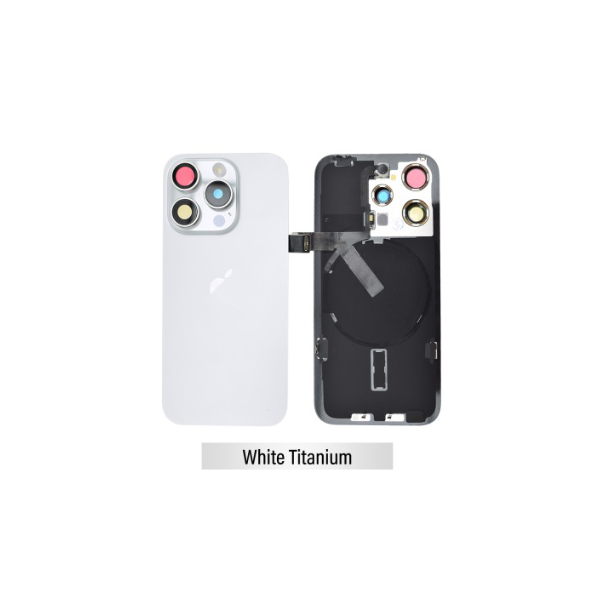 Rear Cover Glass with Camera Lens Glass and Wireless Flex for iPhone 15 Pro Max-White Titanium