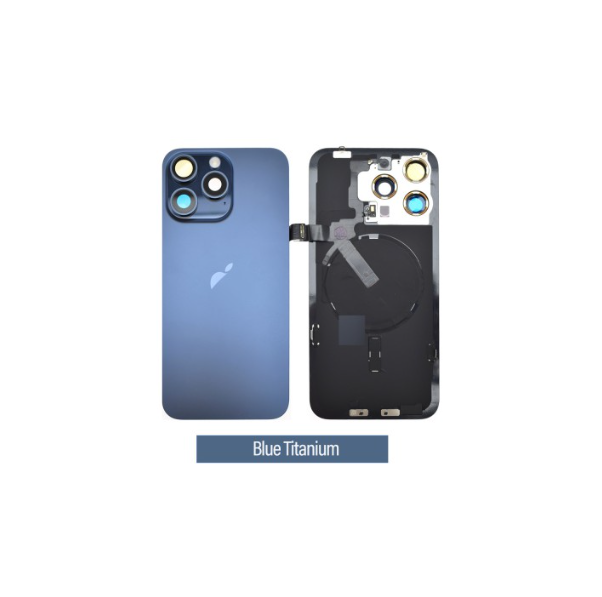 Rear Cover Glass with Camera Lens Glass and Wireless Flex for iPhone 15 Pro Max-Blue Titanium