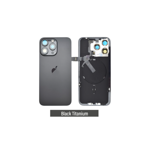 Rear Cover Glass with Camera Lens Glass and Wireless Flex for iPhone 15 Pro Max-Black Titanium