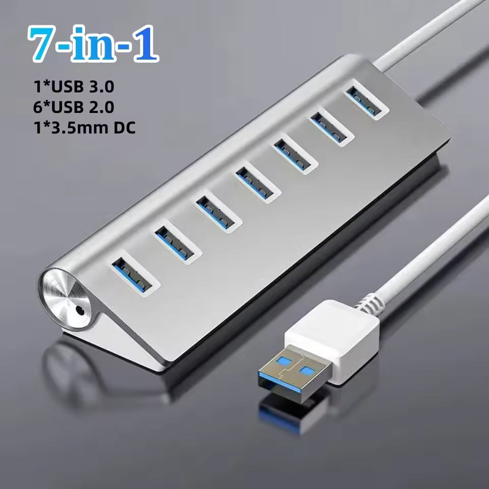 5Gbps High Speed USB 3.0 Hub 4/7-Port Aluminum Docking Station Splitter for Laptop & PC
