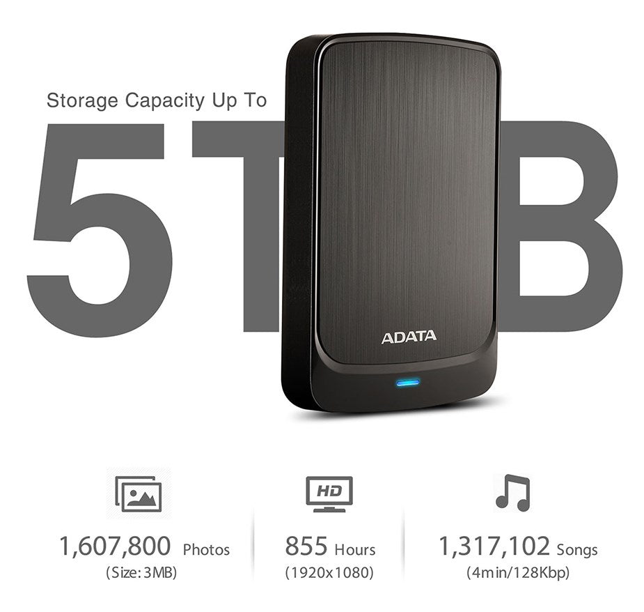 ADATA HV320 1 TB USB 3.0 Slim Portable External Hard Drive – Black