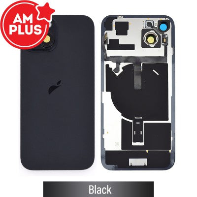 AMPLUS Rear Cover Glass with Camera Lens Glass & Wireless NFC Charging Flex for iPhone 15 (Black)