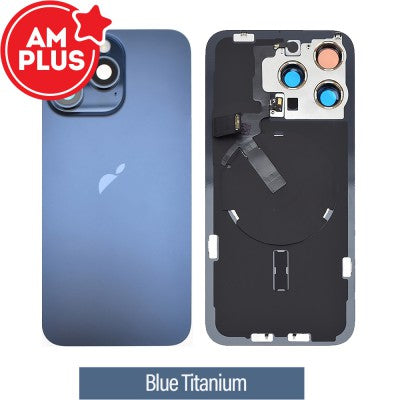 AMPLUS Rear Cover Glass with Camera Lens Glass & Wireless NFC Charging with Flash Flex Cable for iPhone 15 Pro Max