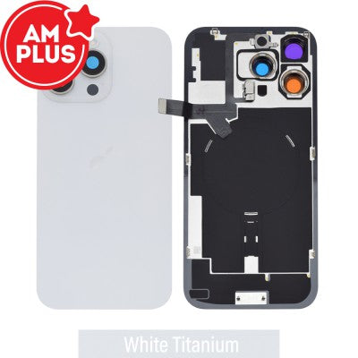 AMPLUS Rear Cover Glass with Camera Lens Glass and Wireless NFC Charging with Flash Flex Cable for iPhone 16 Pro Max