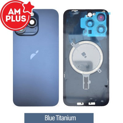AMPLUS Rear Cover Glass with Camera Lens Glass and MagSafe Magnet for iPhone 15 Pro Max