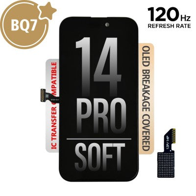 BQ7 Soft OLED Assembly for iPhone 14 Pro Screen Replacement (120Hz, IC Chip Transfer Compatible)