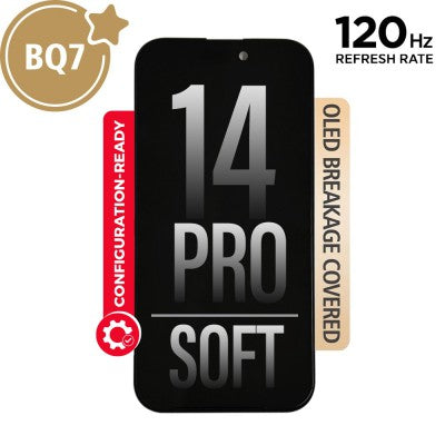 BQ7 Diagnosable Soft OLED Assembly with Proximity Sensor Flex for iPhone 14 Pro Screen Replacement (120Hz, Configuration Ready)