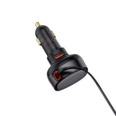 Baseus Enjoyment Pro Car Charger U+Retractable Type-C Cable 60W-Cluster Black