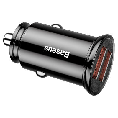 Baseus Circular Plastic A+A 30W Dual QC3.0 Quick Car Charger-Black