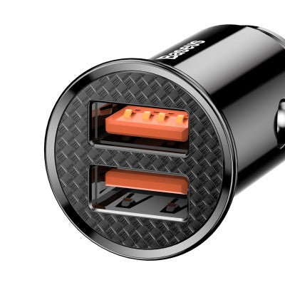 Baseus Circular Plastic A+A 30W Dual QC3.0 Quick Car Charger-Black