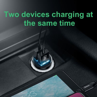Baseus Circular Plastic A+A 30W Dual QC3.0 Quick Car Charger-Black