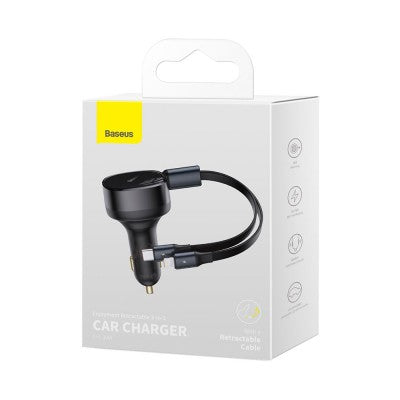 Baseus Enjoyment Retractable 2-in-1 Car Charger C+L 30W-Black