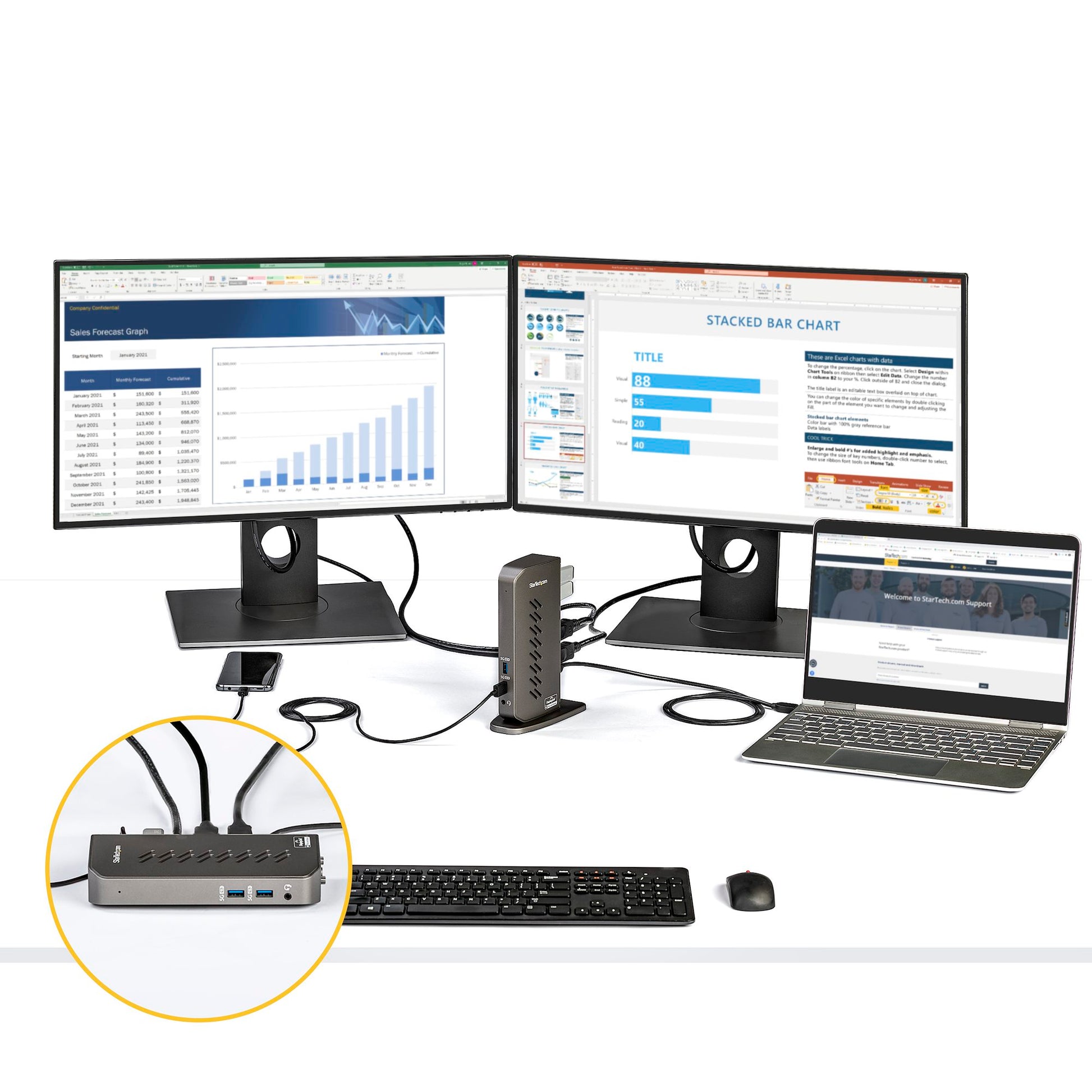 StarTech USB-C & USB-A Hybrid Dock – Dual 4K 60Hz Laptop Docking Station with HDMI & DisplayPort-7