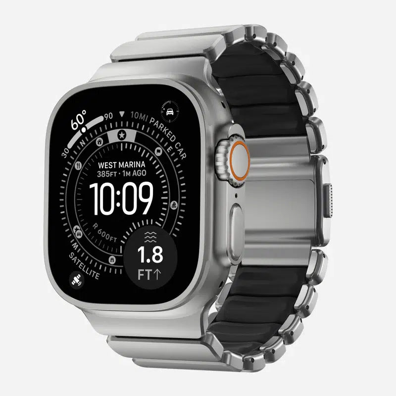 NOMAD Stratos Band – Black (FKM + Titanium Hardware, Silver Finish)