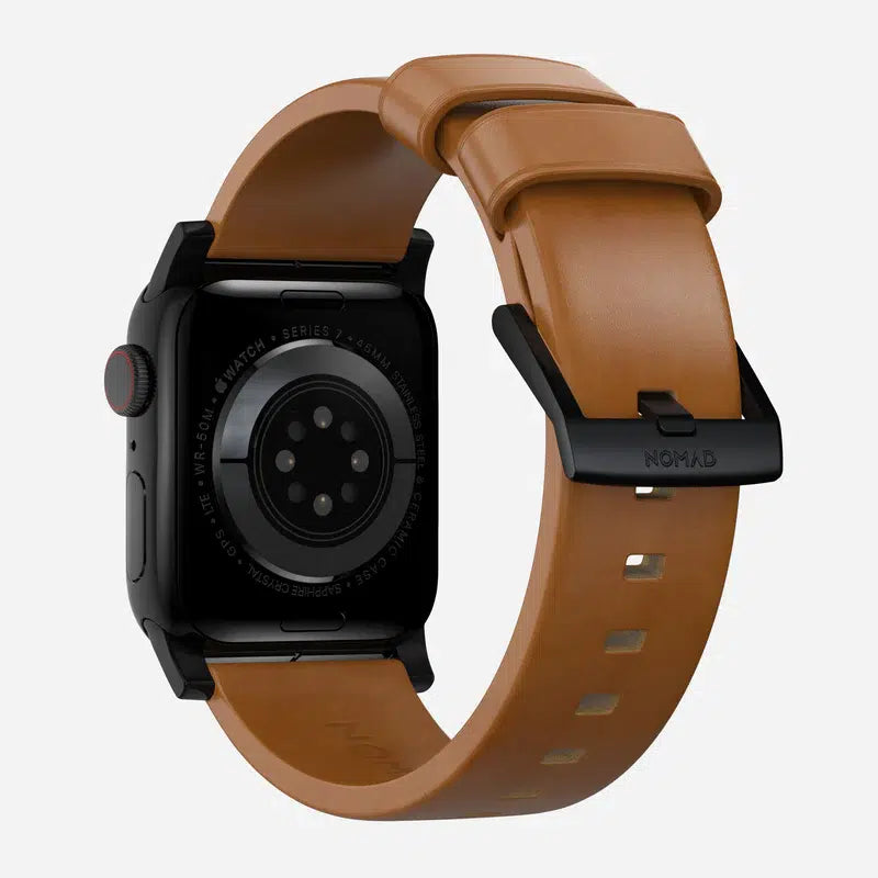 NOMAD Modern Band – English Tan Leather Strap for Apple Watch (Black Hardware)