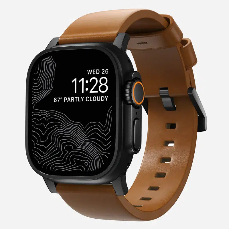 NOMAD Modern Band – English Tan Leather Strap for Apple Watch (Black Hardware)