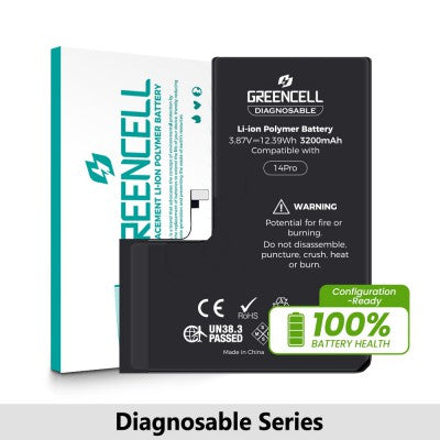 Greencell Diagnosable iPhone 14 Pro Replacement Battery with Adhesive Strips – 3200mAh (Configuration Ready)