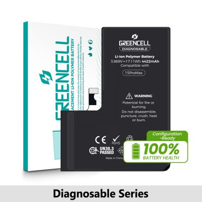 Greencell Diagnosable Replacement Battery for iPhone 15 Pro Max – 4422mAh (Configuration Ready)