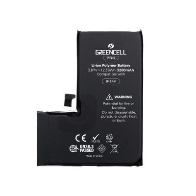 Greencell PRO Series iPhone 14 Pro Replacement Battery with Adhesive Strips – 3200mAh (TI 27546-A3 IC & Original Cell)-2