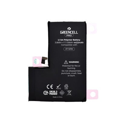 Greencell PRO Series Replacement Battery for iPhone 15 Pro Max – 4422mAh (TI 27546-A3 IC)-2