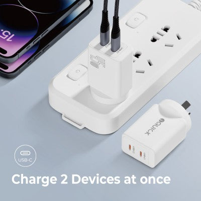 iQuick GaN II 20W PD3.0+QC3.0 Dual Ports Charging Adapter-White