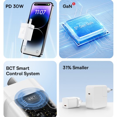 Baseus GaN5 Mini Fast Charger 1C 30W-Moon White