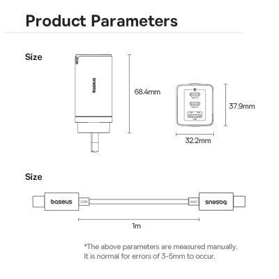 Baseus GaN5 Pro Fast Charger 2xUSB-C 1xUSB 65W-Moon White