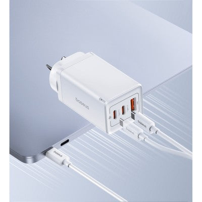Baseus GaN5 Pro Fast Charger 2xUSB-C 1xUSB 65W-Moon White