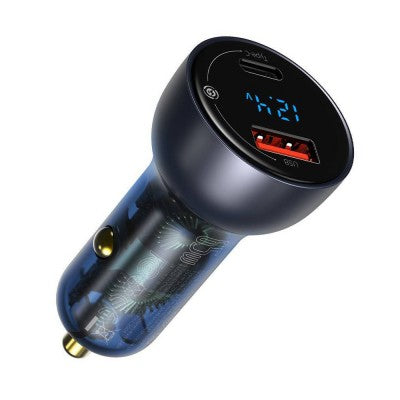 Baseus Particular Digital Display QC+PPS Dual Quick Charger Car Charger 65W (With Type-C to Type-C 100W Cable (20V/5A) 1m)-Dark Gray